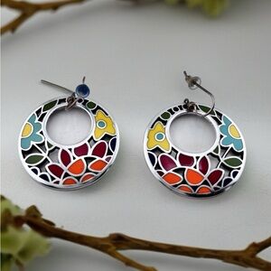 Brighton Midnight Meadow Vibrant Multicolor Floral Silver Earrings Rare